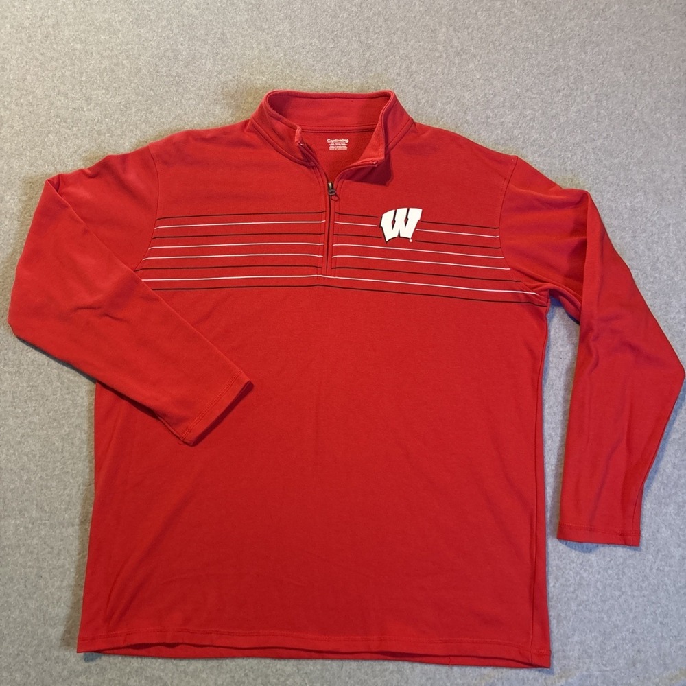 Wisconsin Badgers Red Pullover Quarter Zip Captivating Men's 2XL Very Good Cond.